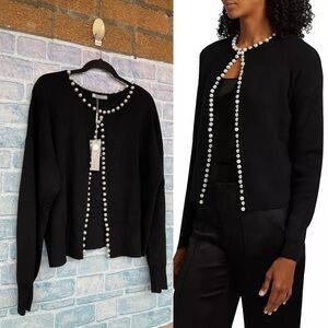 Incashmere  pearl trim wool blend cardigan size XL